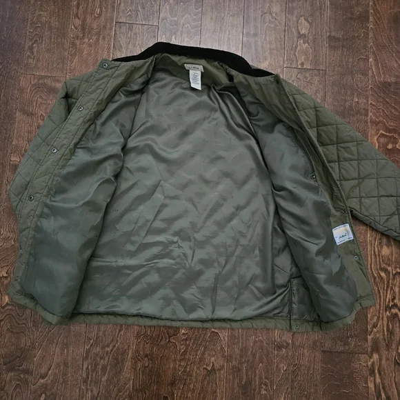 Lands' End Olive Green Quilted Jacket with Black Cordorouy Collar - Picture 5 of 10